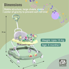 Load image into Gallery viewer, My Cat Baby Walker - Green | With Parental Handle | Musical Sound Tray | Light-weight & Portable | Comfortable Seat | Rotatable Wheel | Infant & Baby Activity Walker