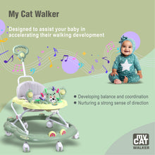 Load image into Gallery viewer, My Cat Baby Walker - Green | With Parental Handle | Musical Sound Tray | Light-weight & Portable | Comfortable Seat | Rotatable Wheel | Infant & Baby Activity Walker