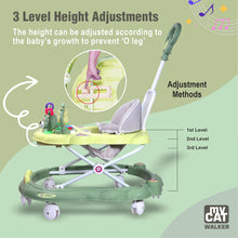 Load image into Gallery viewer, My Cat Baby Walker - Green | With Parental Handle | Musical Sound Tray | Light-weight & Portable | Comfortable Seat | Rotatable Wheel | Infant & Baby Activity Walker