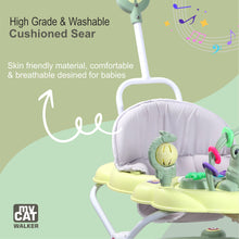 Load image into Gallery viewer, My Cat Baby Walker - Green | With Parental Handle | Musical Sound Tray | Light-weight & Portable | Comfortable Seat | Rotatable Wheel | Infant & Baby Activity Walker