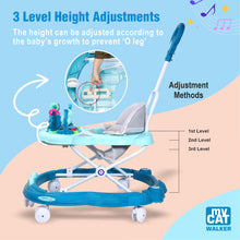 Load image into Gallery viewer, My Cat Baby Walker - Blue | With Parental Handle | Musical Sound Tray | Light-weight & Portable | Comfortable Seat | Rotatable Wheel |Infant & Baby Activity Walker