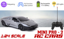 Load image into Gallery viewer, Mini Pro RC Car - Grey | 27 MHz Fully Functionable | 1:24 Scale | Battery & Charger Cable | Range upto 25m | Luminous Headlight | Perfect Tyre Grip | For Age 4+ Years