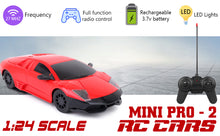 Load image into Gallery viewer, Mini Pro RC Car - Red | 27 Mhz Fully Functionable | 1:24 Scale | Battery & Charger Cable | Range upto 25m | Luminous Headlight | Perfect Tyre Grip | For Age 4+ Years
