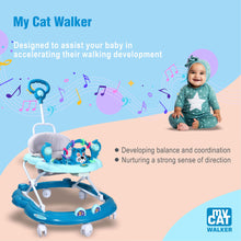 Load image into Gallery viewer, My Cat Baby Walker - Blue | With Parental Handle | Musical Sound Tray | Light-weight &amp; Portable | Comfortable Seat | Rotatable Wheel |Infant &amp; Baby Activity Walker

