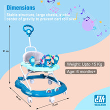 Load image into Gallery viewer, My Cat Baby Walker - Blue | With Parental Handle | Musical Sound Tray | Light-weight &amp; Portable | Comfortable Seat | Rotatable Wheel |Infant &amp; Baby Activity Walker
