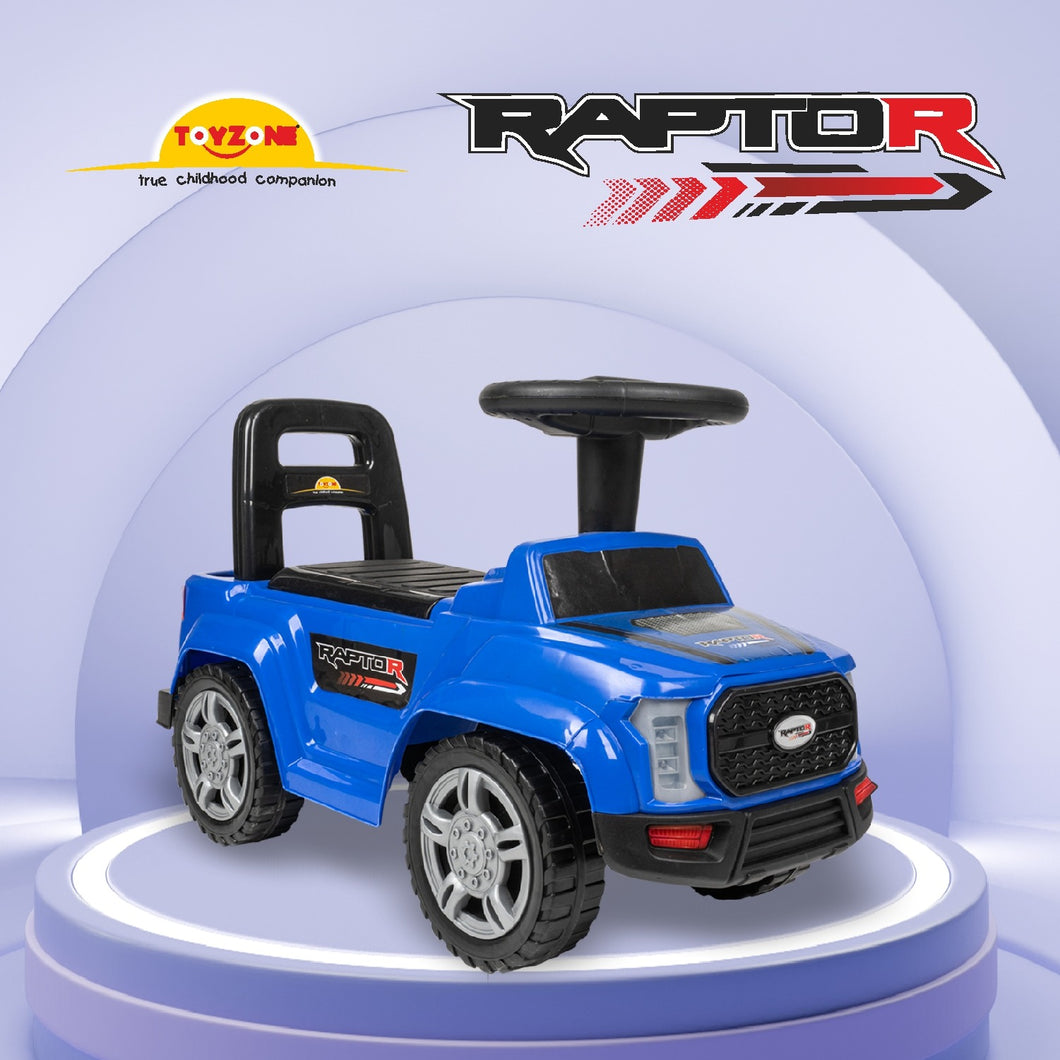 Raptor Ride on - Blue | Car for Kids | Toddlers Push Car with Backrest | Music & LED Light | Under Seat Storage | For kids 2+ Years