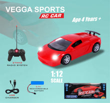 Load image into Gallery viewer, Vegga RC Car - Red | 27 MHz Fully Functionable | 1:24 Scale | Battery &amp; Charger Cable | Range upto 25m | Luminous Headlight | Perfect Tyre Grip | For Age 4+ Years
