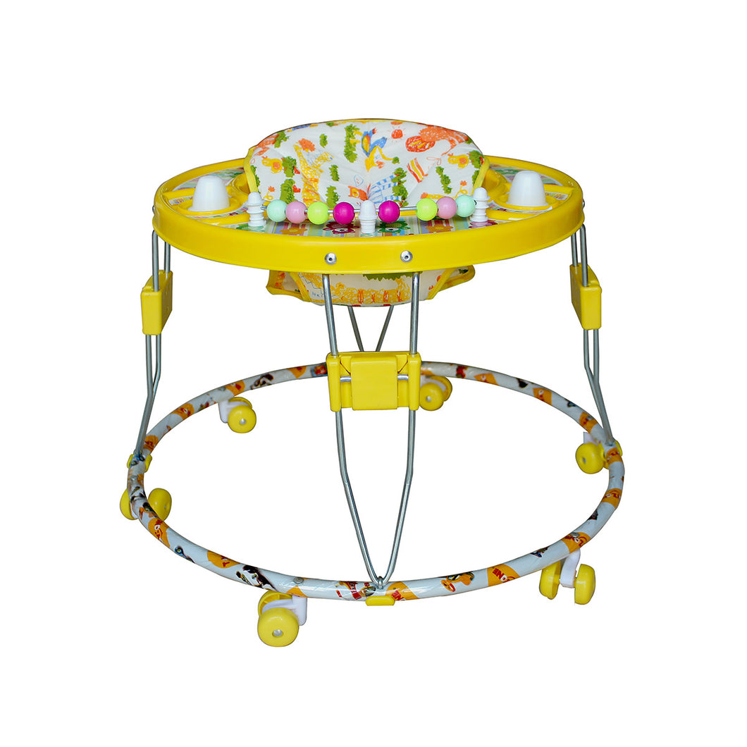 Round Small Walker - Yellow | Foldable baby walker | Rotatable wheel | First steps walker | Baby walking support | Adjustable height | Non-slip | Durable baby walker | For Toddlers